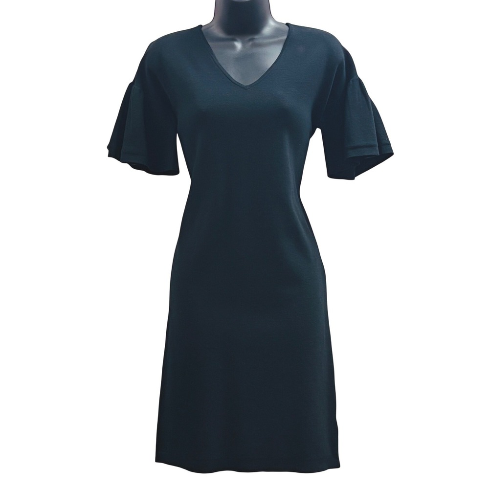 Lauren Ralph Lauren Black V-Neck Bell Sleeve Knit Shift Sweater Dress Small